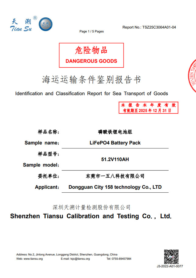 Sea Transport Identification Report for LiFePO4 Battery Pack